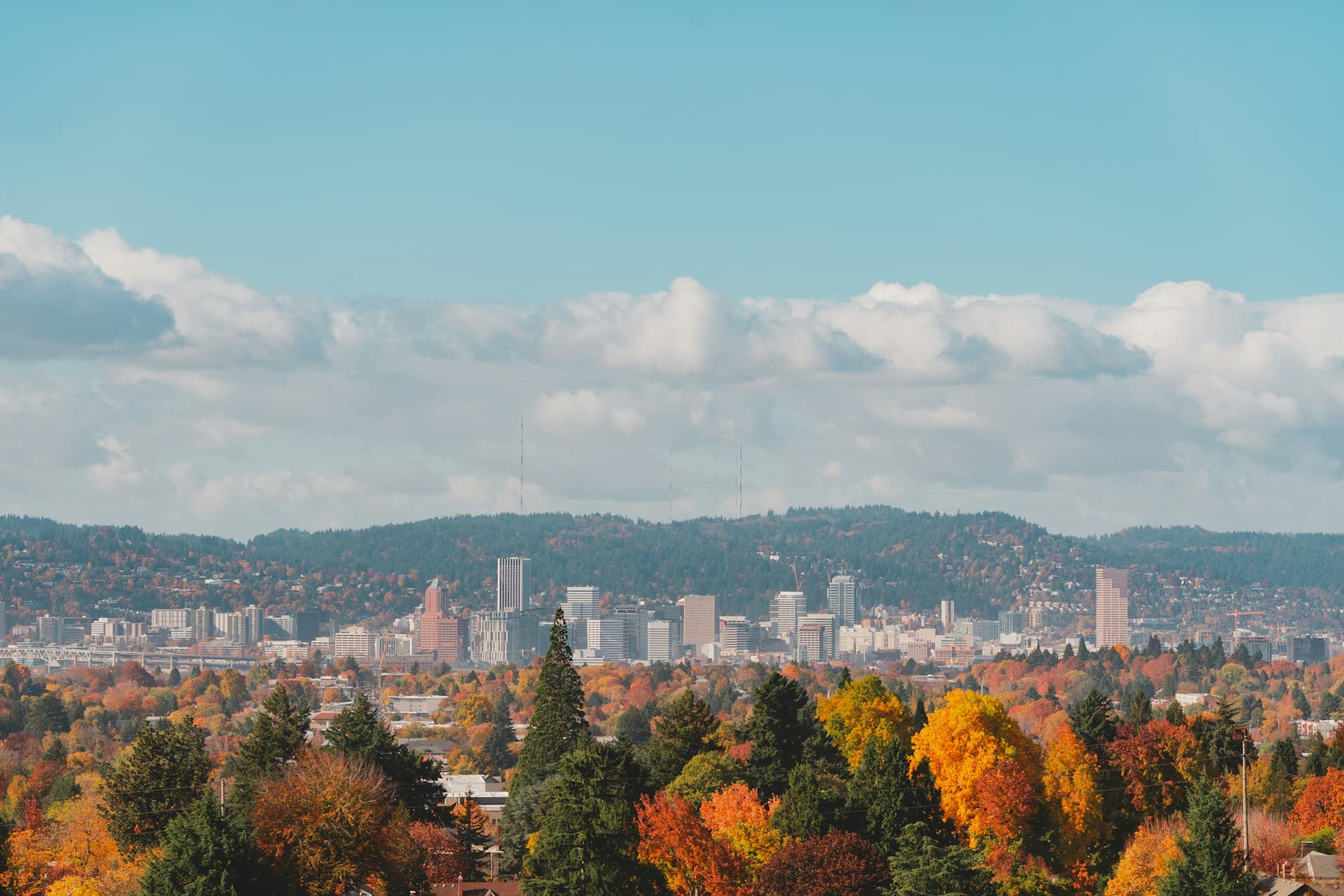Portland skyline with fall foliage